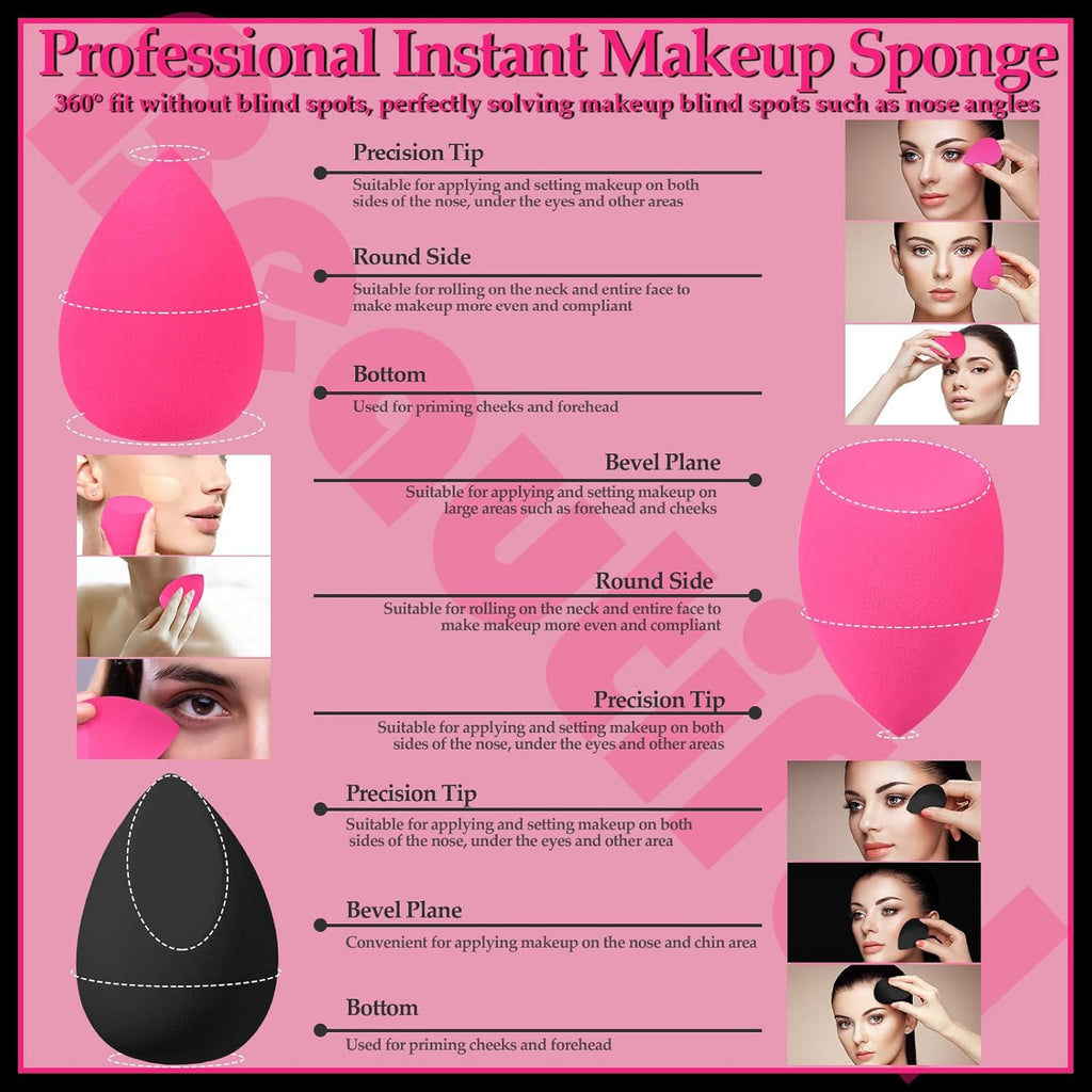 14 Pcs Makeup Sponges,Beauty Sponges Blender with 4 Pcs Powder Puff and 4 Pcs Mini Make up Sponges Valentine's Day Gift,Mother's Day Gift for Women Liquid,Foundation,Powder,Concealer(Black,Hot pink)