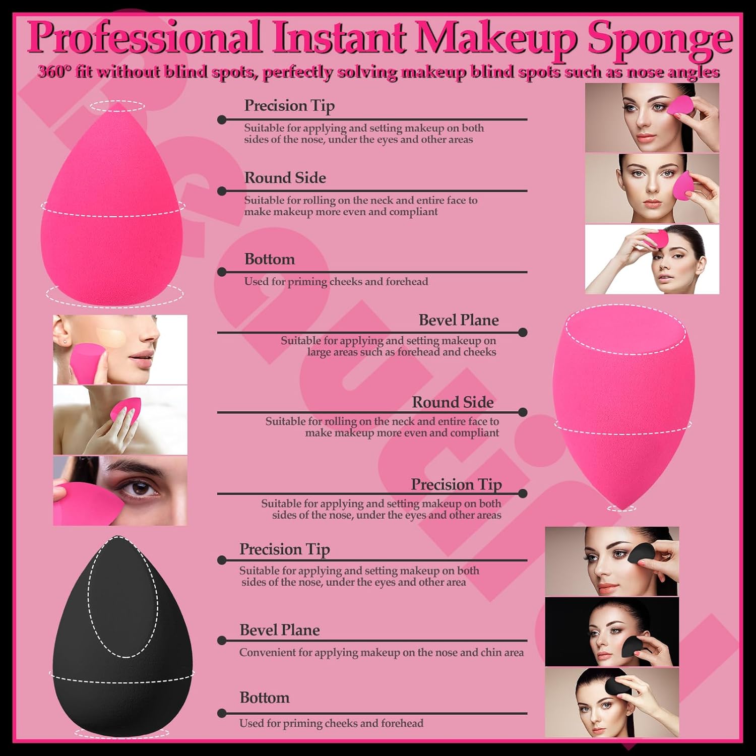 14 Pcs Makeup Sponges,Beauty Sponges Blender with 4 Pcs Powder Puff and 4 Pcs Mini Make up Sponges Valentine's Day Gift,Mother's Day Gift for Women Liquid,Foundation,Powder,Concealer(Black,Hot pink)