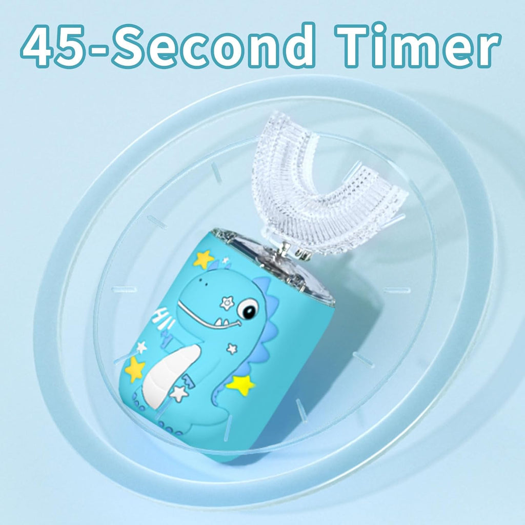 Kids Electric U Shaped Toothbrush,Kids Dinosaur Sonic Full Mouth Toothbrush with 4 Soft Brush Head Automatic 6 Cleaning Modes IPX7 Waterproof 360 Degree Cleaning - Age8-15 Watermelon Blue