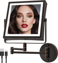 Rechargeable Wall Mounted Makeup Mirror with Lights, 4000mAh Double Sided 1X/10X Magnifying Vanity Mirror with 3 Color Lights, Touch Dimmable, 360° Extension Foldable Arm(Oil Rubbed Bronze