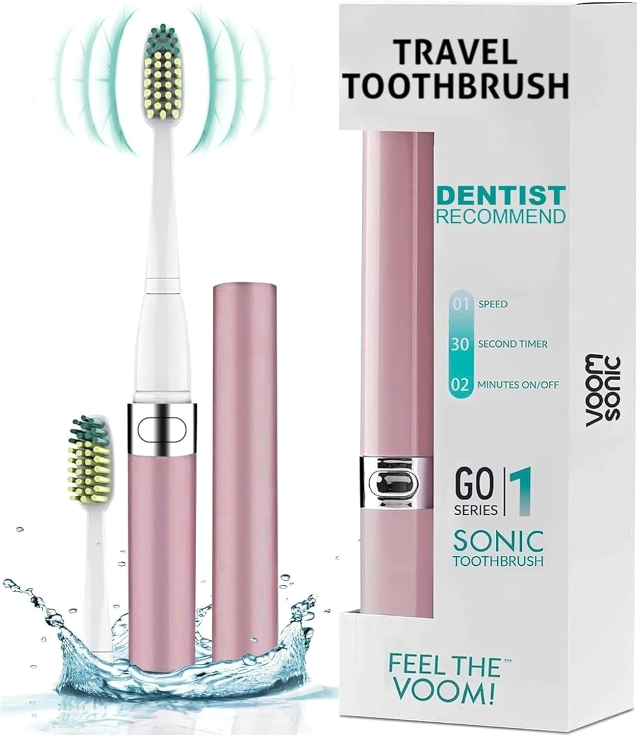 Voom Sonic Go 1 Series Travel Electric Toothbrush (Dentist Recommended) - Battery Operated Toothbrush for Adults & Kids, Sonic Toothbrush, Portable w/ 2 Minute Timer