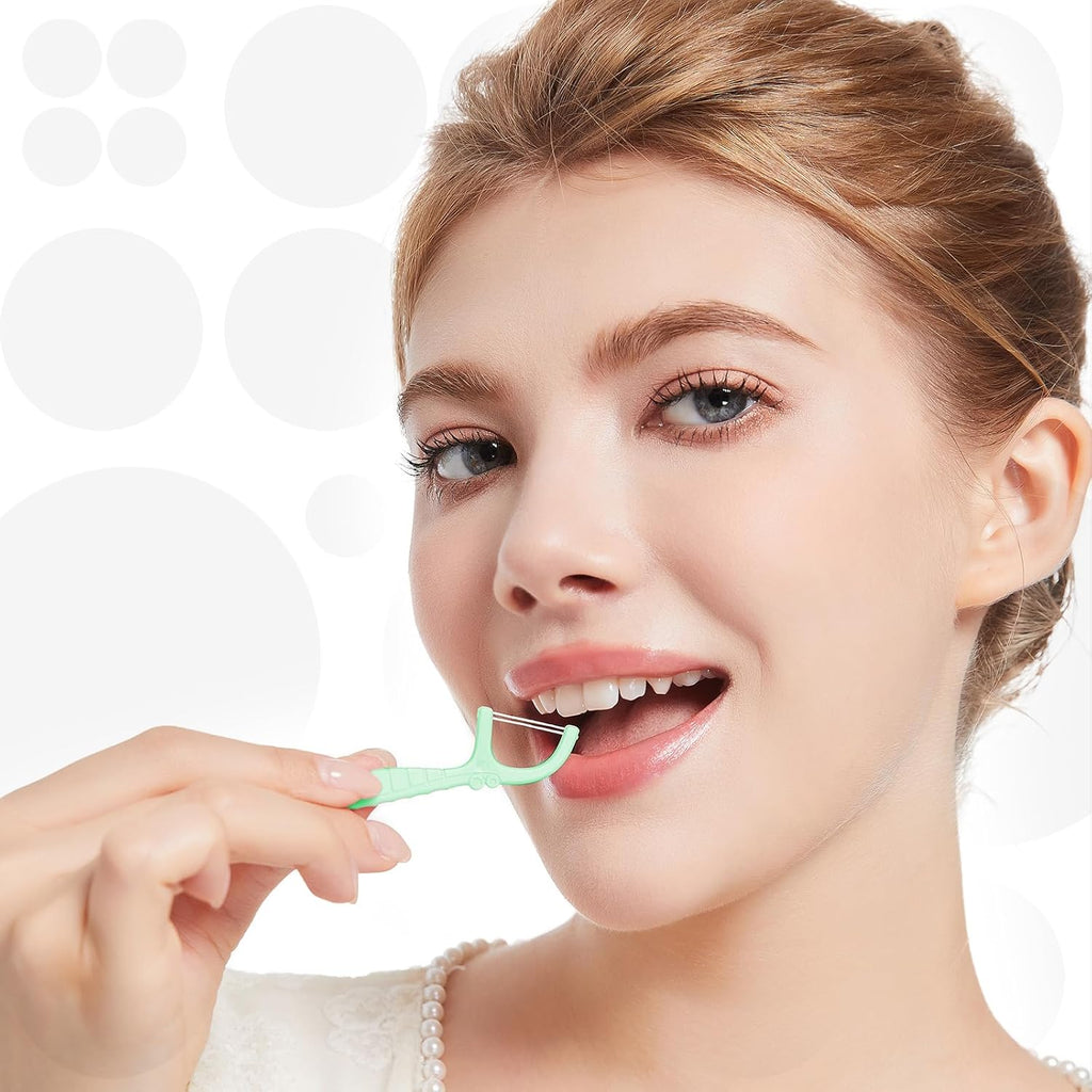 Holy Rose Dental Floss Dispenser and Flossers Storage Case Combo - with 100 Floss Picks and 200 Refillable - Mint Flavor，Twin Line Desig, for Organizing and Dispensing Dental Floss Stick Container