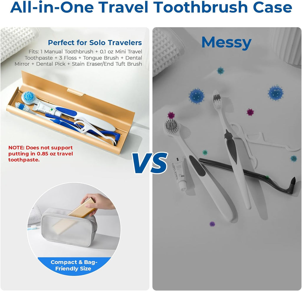 Wider Aluminum Toothbrush Travel Case, Portable Travel Toothbrush Holder, Durable Manual Toothbrush Box Container for Traveling, Bathroom, Camping, Business Trip-Not for 0.85oz Toothpaste, Gold