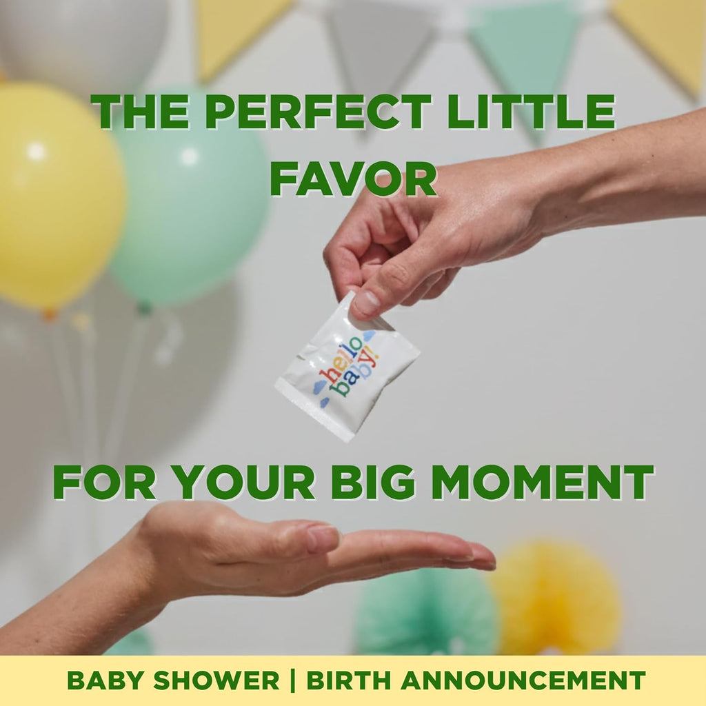 SIMPLY Peppermint "Hello Baby", Individually Wrapped Breath Mints, Bulk 50 Packets (2 per Packet), | Gender Reveal, Party Favors