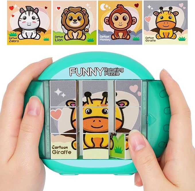 Rotating Puzzle for Kids 3 4 5 6 7 8 Year Old, 4 Puzzles in 1, Toddlers Travel, Car, Airplane, Road Trip Activities, Fine Motor Skills, Fidget, Gift for Boys & Girls Ages 3+(Animals