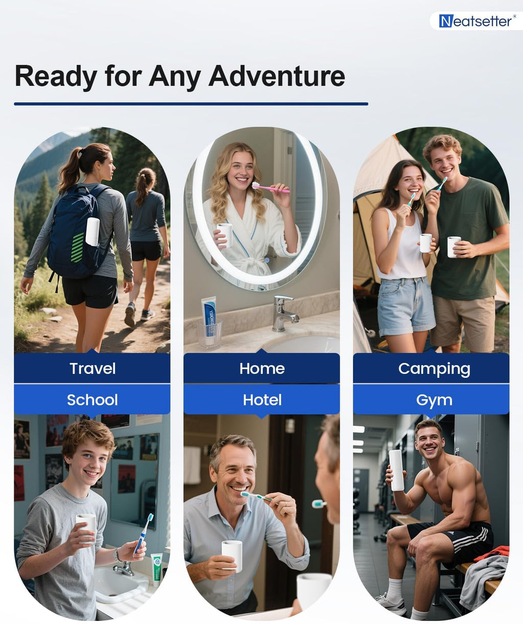 Toothbrush Holder Travel – Portable Toothpaste and Tooth Brushes Case for Traveling with Rinse Cup, Leak-Proof Cover for On-The-Go Oral Care (White)