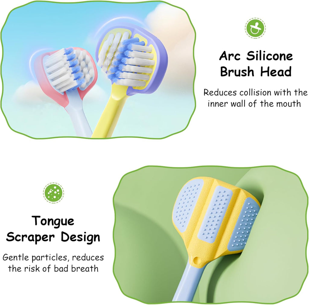 Toddler Toothbrush 8 Pack, Soft Baby Toothbrush Efficient 3 Sided Kids Tooth Brush for Ages 1-12 Years, Infant Training Tooth Brush Complete Tooth and Gum Care, Easy to Grip(Patent)