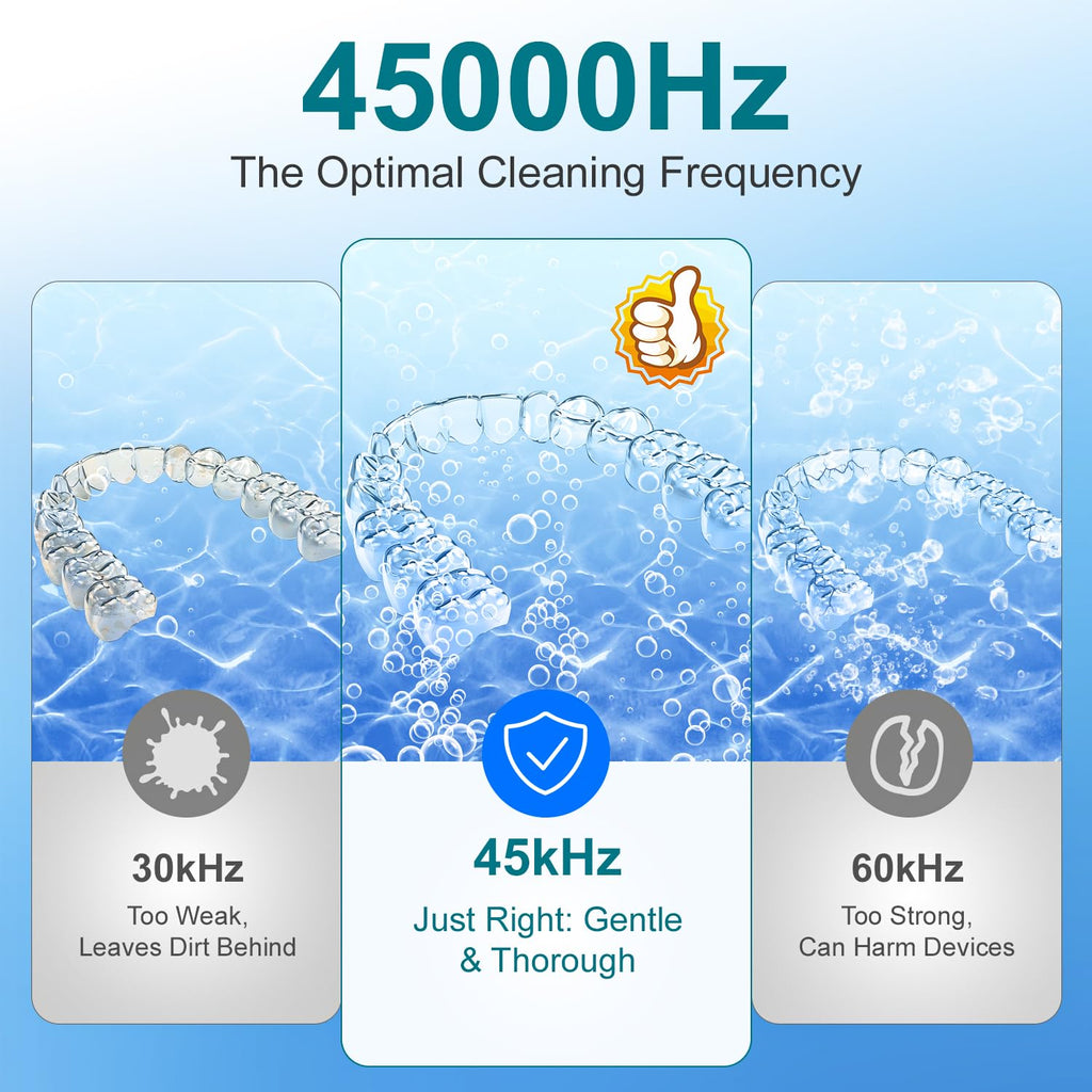 Ultrasonic Retainer Cleaner, 45kHz Retainer Cleaner Machine for Denture Cleaning Pod for Mouth Guards|Aligners|Braces|Toothbrush Heads|Jewelry, 200ML Dental Cleaning Pod with 4 Modes & Digital Timer