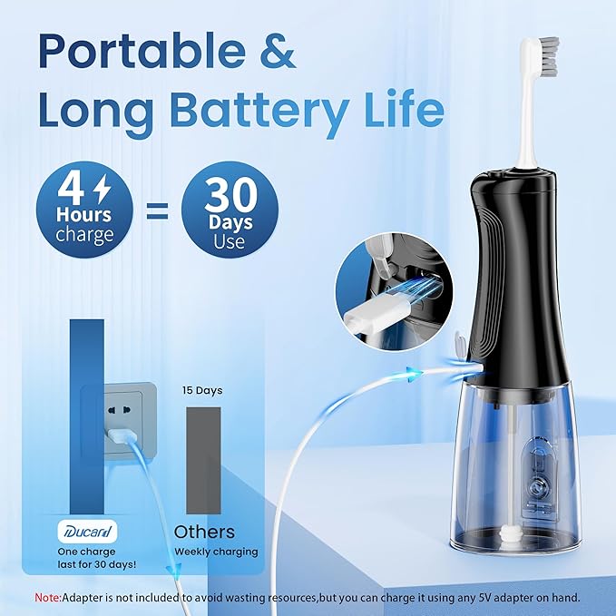 Cordless Water Flosser for Teeth, U-Shaped Flossing 360° Deep Clean, 5 Modes 7 Jet Tips for Adult & Child, Portable Rechargeable Dental Flosser Pick for Braces, Travel, 350ML Large Tank