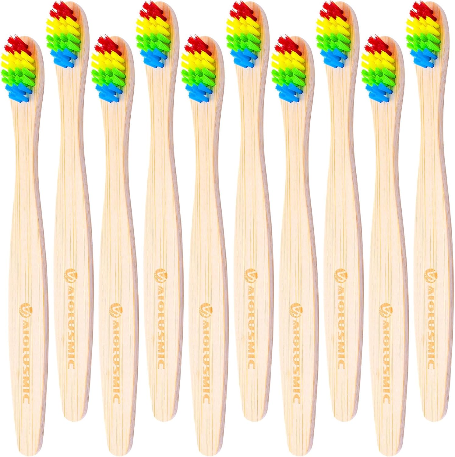 Eco-Friendly Bamboo Toothbrushes for Kids, 10 Pack Medium Bristles Rainbow, Biodegradable Natural Bamboo Handle,Plastic-Free & Sustainable Oral Care for Children