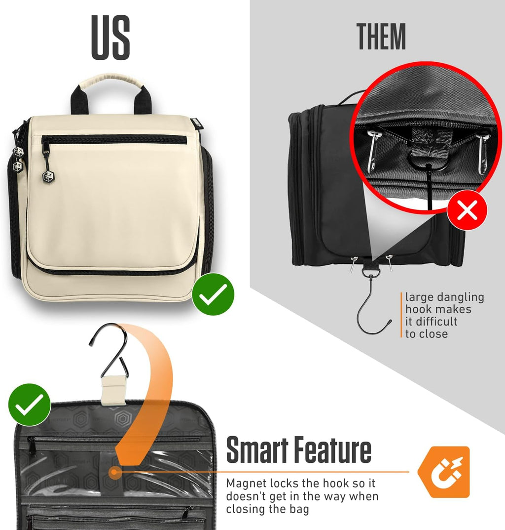 VENTURE 4TH Hanging Travel Toiletry Bag for Women & Men - Travel Organizer with Expandable Compartments & Removable Clear Pouch for Toiletries (Beige)