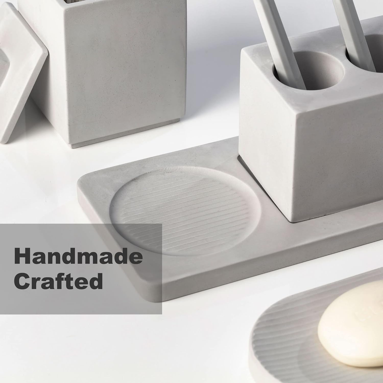 Bathroom Accessory Set Grey, Diatomite, Bathroom Accessories Countertop Complete with Electric Toothbrush Holders, Soap Dish Set