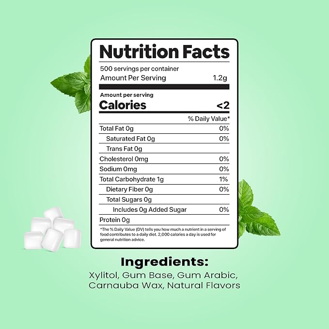 Dialed Xylitol Gum (500 Pieces) | 100% Xylitol | Healthy Dental Gum to Protect Teeth | Aspartame Free | Sugar Free, Gluten-Free, Vegan | Natural Spearmint Flavor