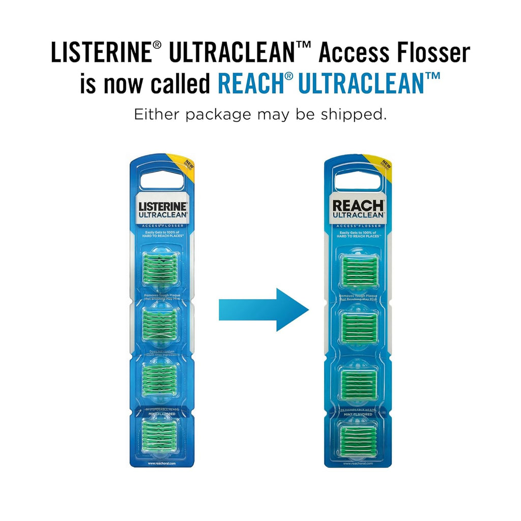 REACH® Listerine Ultraclean Access Flosser Refill Heads | Dental Flossers | Refillable Flosser | Effective Plaque Removal | Mint Flavored | 28 ct, 3 Pack, Package May Vary