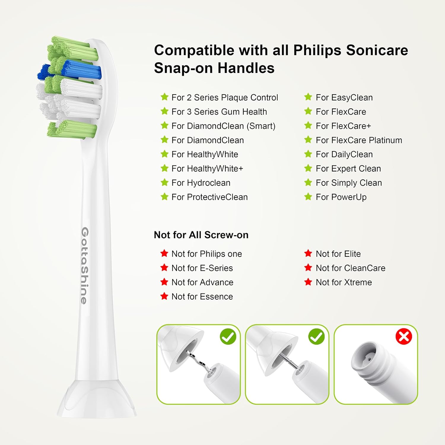 Replacement Toothbrush Heads for Philips Sonicare – Plaque Control, Compatible with Click-on Electric Toothbrush Handles, 12 Pack Black