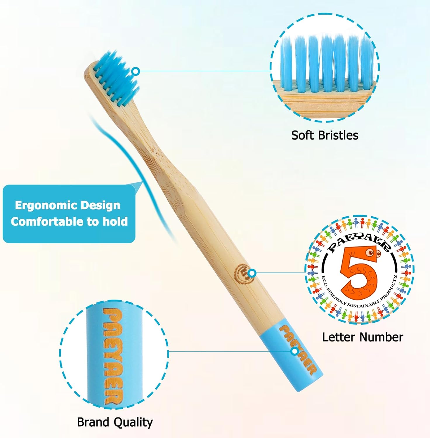 New Kids Bamboo Toothbrushes - 6 Pack, Organic Soft Bristle Toothbrush for Kids, Biodegradable Children's Toothbrushes (Toddler Toothbrush Ages 3-12, Multicolor)