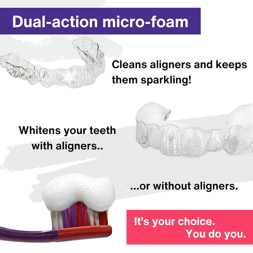 Dual-Action Stain Removal Aligner/retainer Cleaner and Teeth Whitening Foam- Hydrogen Peroxide-Good for Invisalign, ClearCorrect, SmileDirectClub, Candid -Oral Care-Toothpaste Replacement