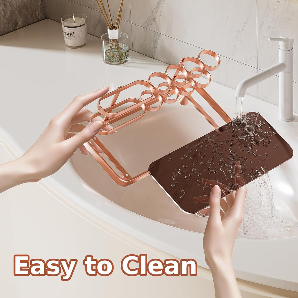 Electric Toothbrush Holder for Bathroom Countertop 5 Metal Slots Toothpaste Razor Mouthwash Organizer, Rose Gold