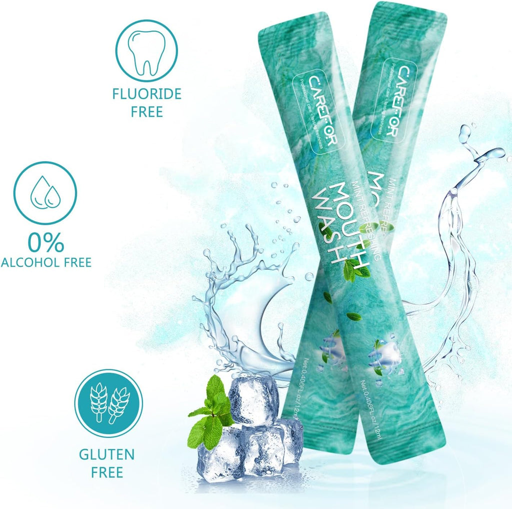 Mouthwash Travel Size - Portable Packets to Go, Alcohol & Fluoride Free Fresh Mint Mouthwash Strips for Superior Oral Hygiene,Disposable Packs (Pack of 20)