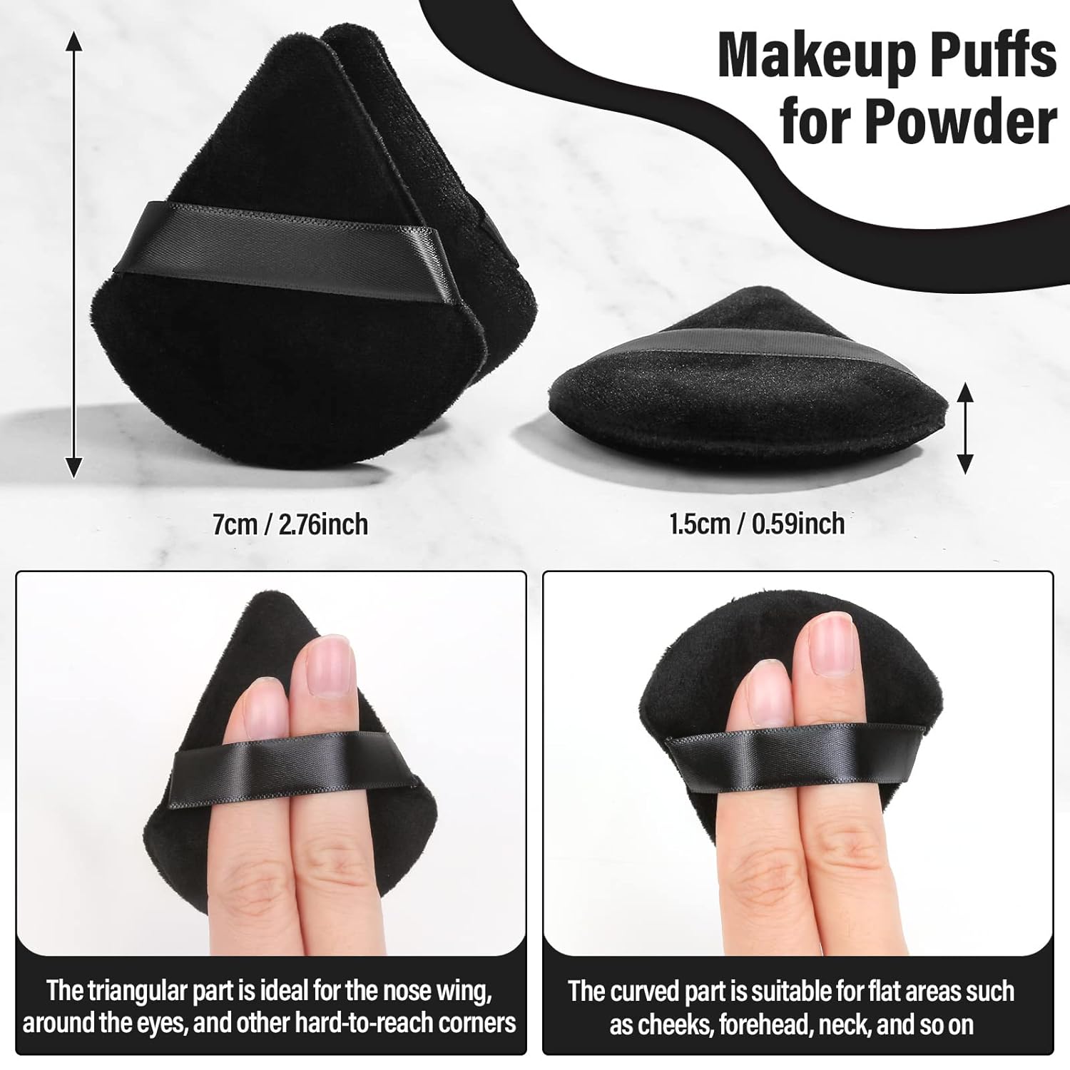 Thrilez 20pcs Triangle Powder Puff, Loose Powder Puffs Makeup Puff for Face Powder, Setting Powder Puff for Make Up, Face Puff Pads for Press Powder, Sponge Powder Applicator for Face and Eye (Black)
