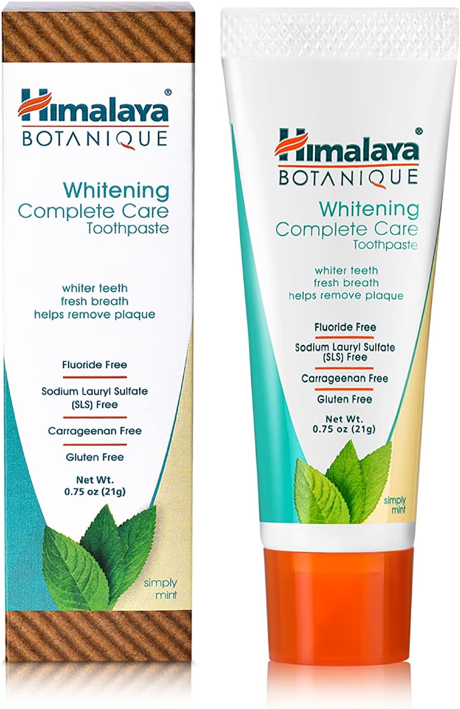 Himalaya Botanique Whitening Complete Care Toothpaste, 20 Pack Travel Size, Teeth Whitening, Fights Plaque, Fluoride Free, No Artificial Flavors, SLS Free, Simply Mint Flavor, TSA Approved, 0.74 Oz