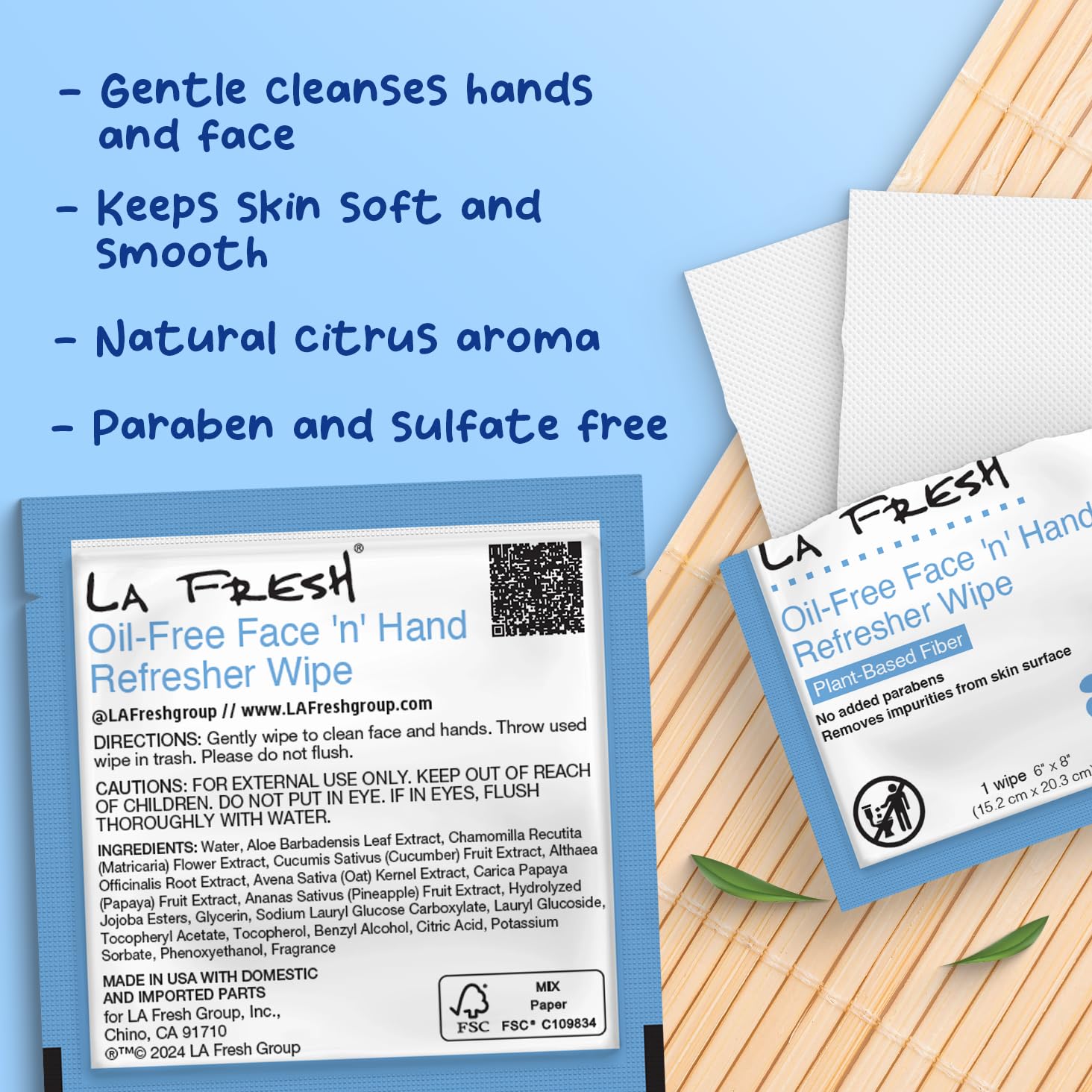 La Fresh Oil-Free Face ‘N’ Hand Refresher Wipes, Made With Natural Japanese Yuzu Scent, Pack of 200 Individually Wrapped Cleansing Wipes, Travel Essentials