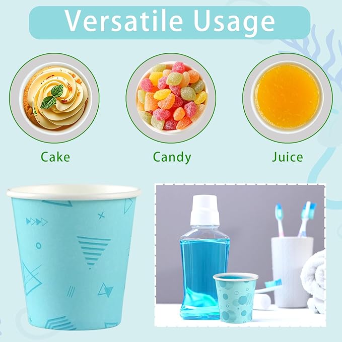 600Pcs 3oz Disposable Paper Bathroom Cups, Small Mouthwash Cups for Coffee Drinking, Bathroom, Home, Party, Office, Picnic, Travel and Events, Blue