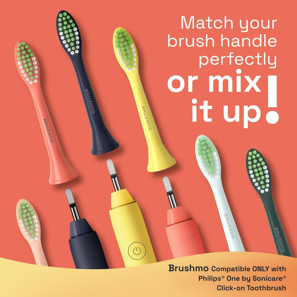 Brushmo Replacement Toothbrush Heads, Compatible with Philips One for Sonicare Electric Toothbrush Handles HY1022, 4 Standard Heads with Tongue Cleaner, Soft Dupont Bristles, BM124m, Miami Coral