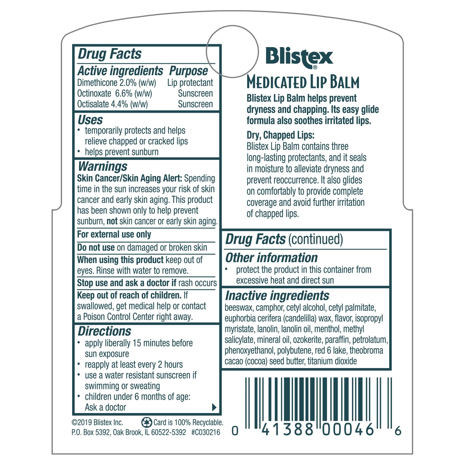 Blistex Medicated Lip Balm, 0.15 Ounce, 3 Count (Pack of 2) Prevent Dryness & Chapping, SPF 15 Sun Protection, Seals in Moisture, Hydrating Lip Balm, Easy Glide Formula for Full Coverage