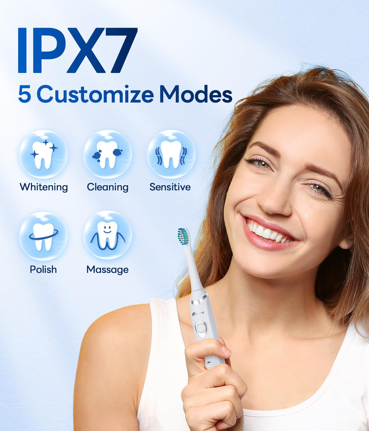Bymore Electric Toothbrush for Adults,Electric Toothbrush,Travel Sonic Toothbrush with 8 Replacement Heads,Ultra Soft RechargeableToothbrush - Pure White
