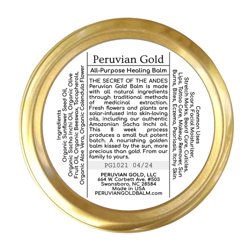 Peruvian Gold | All Purpose Healing Balm | Scars, Eczema, Facial Moisturizer Cream, Dry Skin, Hair, Sun Burns | All Organic Fair Trade Ingredients (2 Fl Oz) 2 Ounces Sustainably sourced ingredients