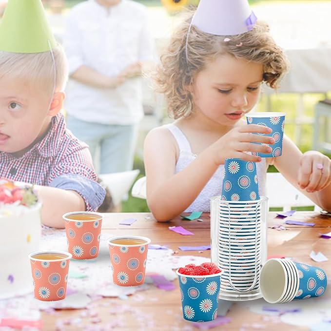 SIUQ 300 Pack 3 oz Paper Cups, Disposable Bathroom Cups, Small Mouthwash Cup, Hot/Cold Beverage Drinking Cups, Mini Paper Cups for Bathroom, Birthday Party, Travel, Events, Picnic, BBQ (Daisy)