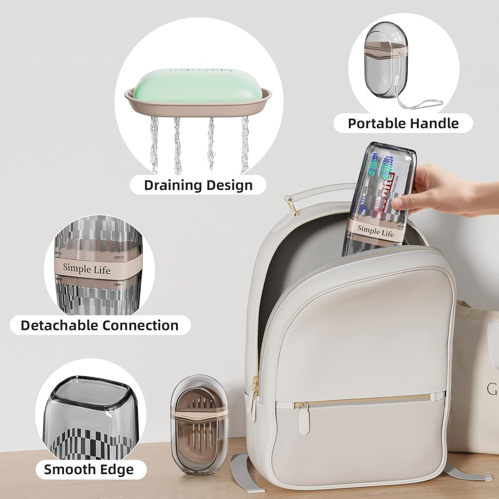 VITVITI Travel Soap Case Container, Portable Toothbrush Travel Case Dish Tray, 7.88 Inch Toothpaste Traveling Toothbrush Holder Set with Cover for Trip/Bathroom/Camping, Gray