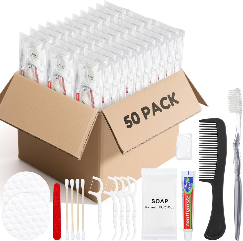 Travel Toothbrush Kit, Hygiene Kit Comes in A Double Sealed Individual Package, Personal Hygiene Kit for Hotel, Camping, Home and Travel (50 Set)