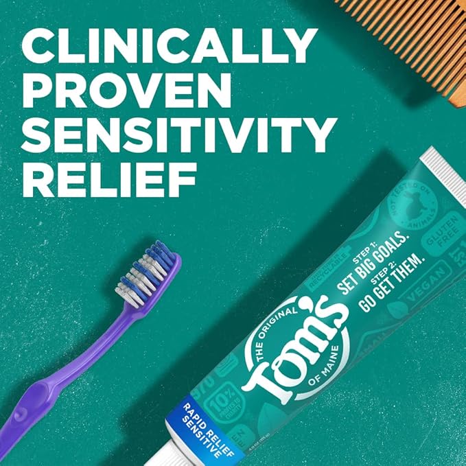 Tom's of Maine Fluoride-Free Rapid Relief Sensitive Toothpaste, Fresh Mint, 4 oz. 3-Pack (Packaging May Vary)