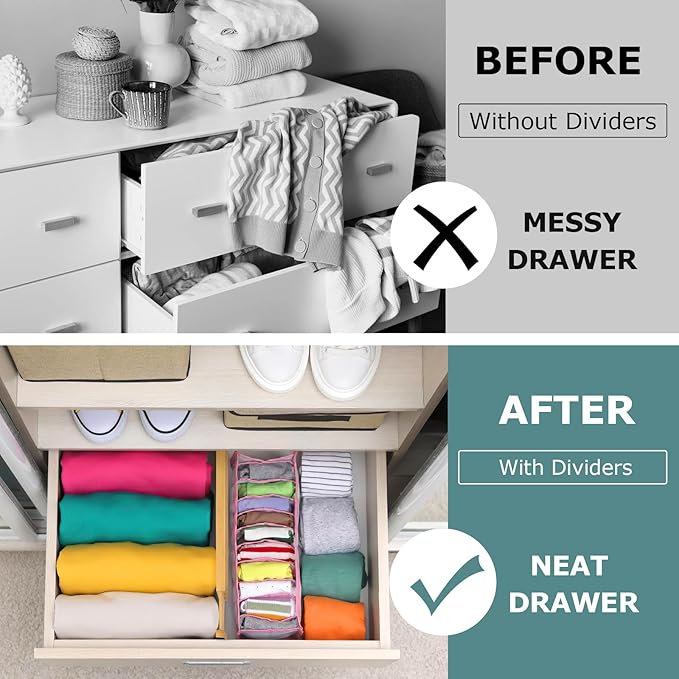 Lzerking Drawer Divider 4 Pack, Kitchen Bamboo Drawer Organizers, 17-22" Adjustable Wood Dividers for Clothes, Spring Loaded, Works in Kitchen, Dresser, Bathroom and Bedroom