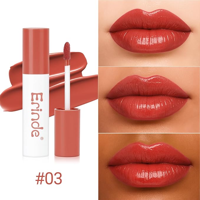 Erinde Lips Staining Lip Oil, Glossy Lip Stain, Long-Lasting Lightweight Lip Staining Oil, Moisturizing Plumping Hydrating Glossy Lip Tint, Vegan & Cruelty-Free, 03