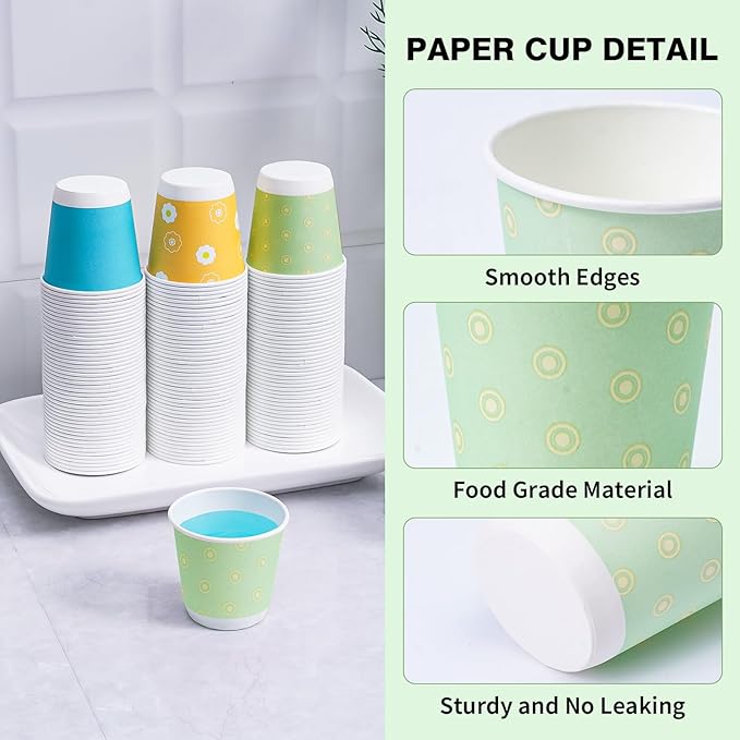 Tamone 600 Pack 3 oz Bathroom Cups Small Paper Cups, Disposable Mouthwash Cups with Dot, Pink, Green, Yellow, Disposable 3 oz Paper Cups for Party, Picnic, BBQ, Travel, Home