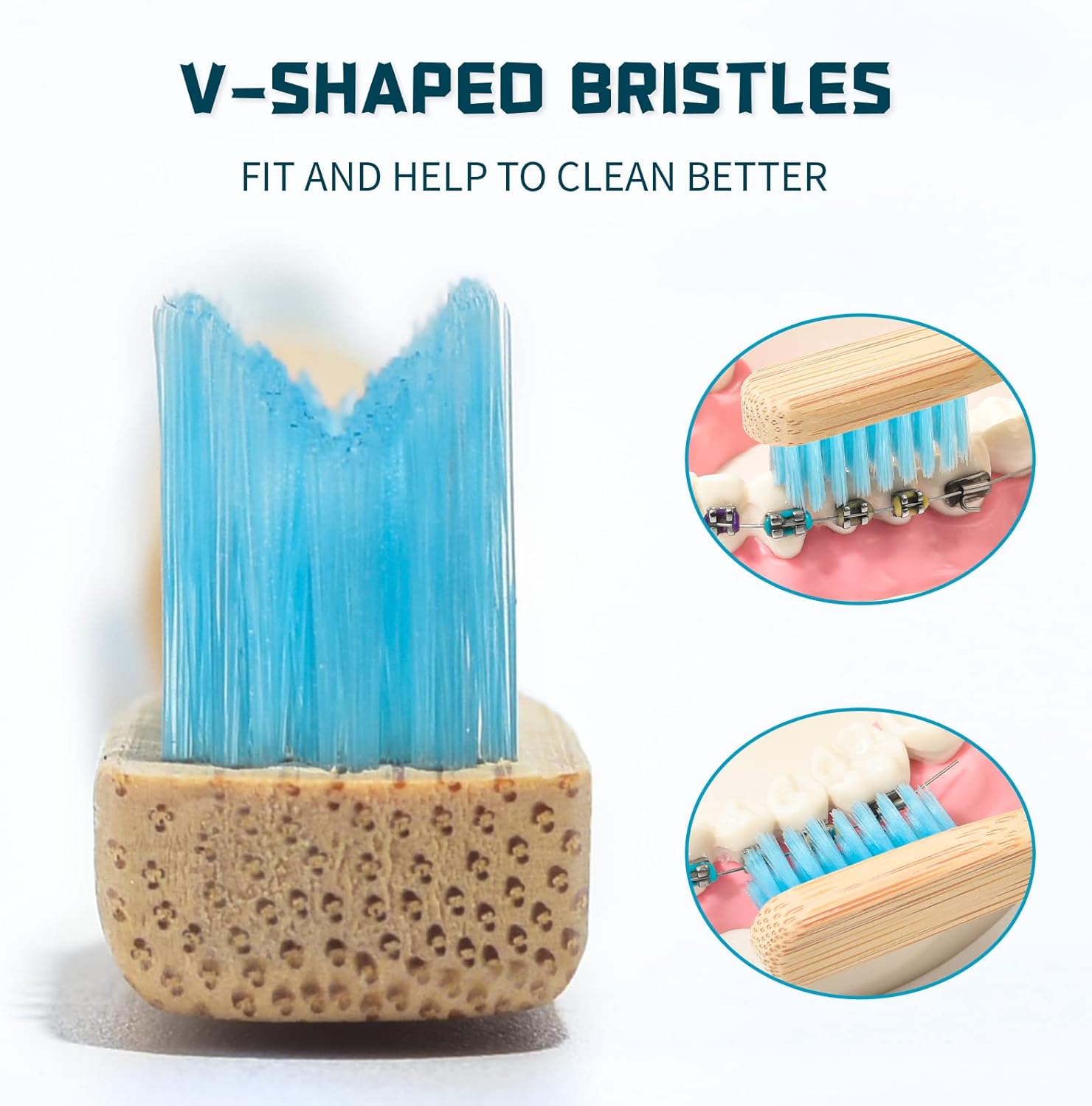 Y-Kelin Bamboo V-Shaped Orthodontic Toothbrush, 3pcs, Pink