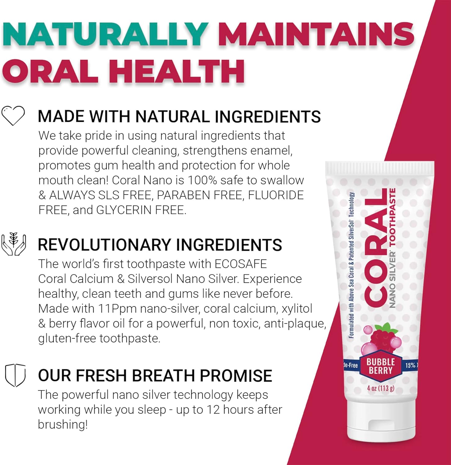 Coral Nano Silver Bubble Berry Kids Toothpaste, Natural Fluoride Free Teeth Whitening Toothpaste, Coral Calcium Nano Silver Infused SLS Free - 4 Ounces (4 Pack)