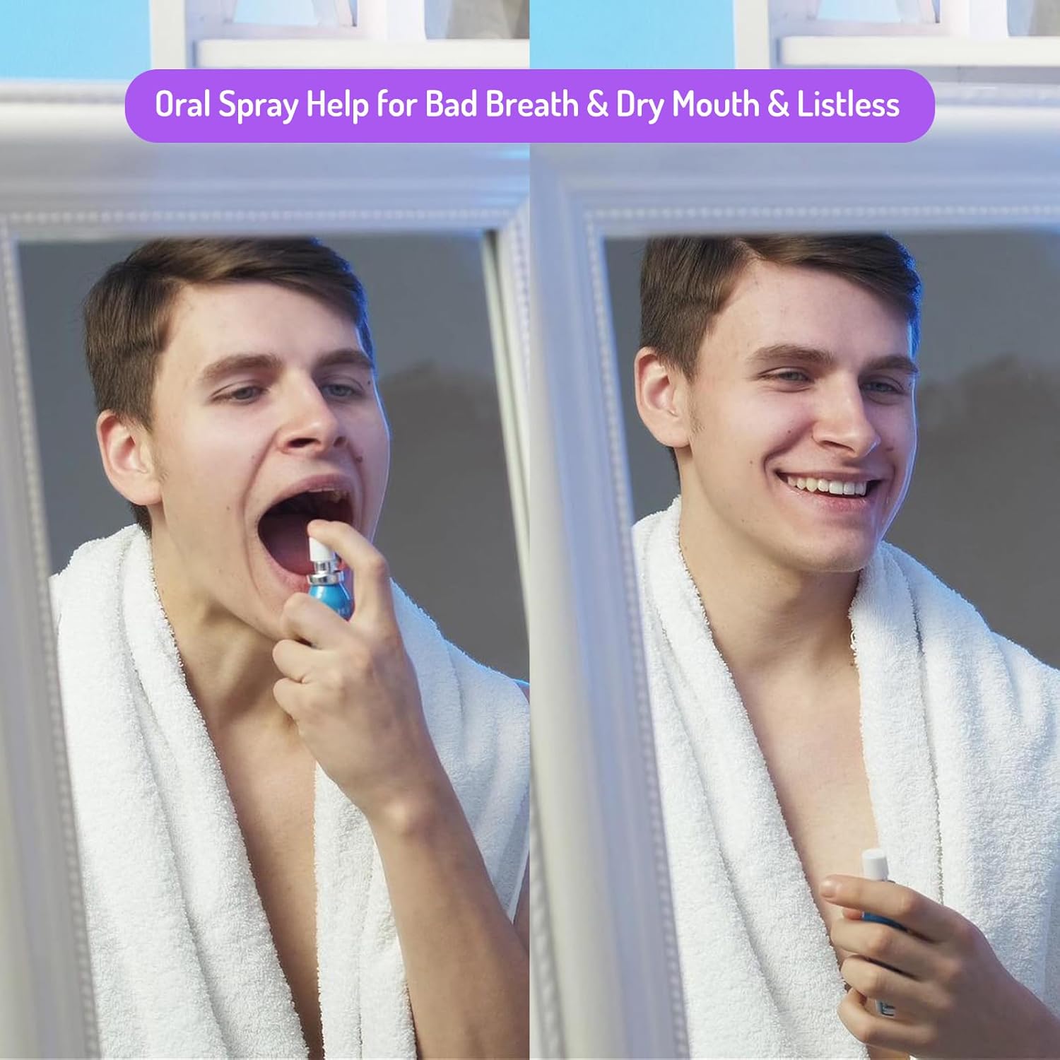 Oral Spray for Adults, Mouth Freshening Spray, Portable Peppermint Oral Freshener, Alcohol & Fluoride-Free Oral Care Mouth Spray, Travel, Dates, Office, Dry & Bad Breath,0.5fl.oz (Pink/Purple)