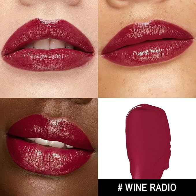 Dark Red Moisture Lipstick for Women Hydrate Tinted Lip Balm for Dry Cracked Lips Glossy Blackberry Lip Color Juicy Finish, MA074 Wine Radio