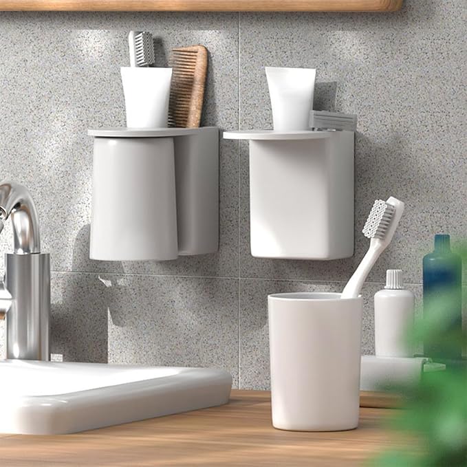 ABOOFAN Magnetic Wall Mounted Toothbrush Holder Cup with Adhesive Back Space-Saving Bathroom Organizer for Electric Toothbrush and Toothpaste Storage Dust-Resistant Abs Cup with Ventilated