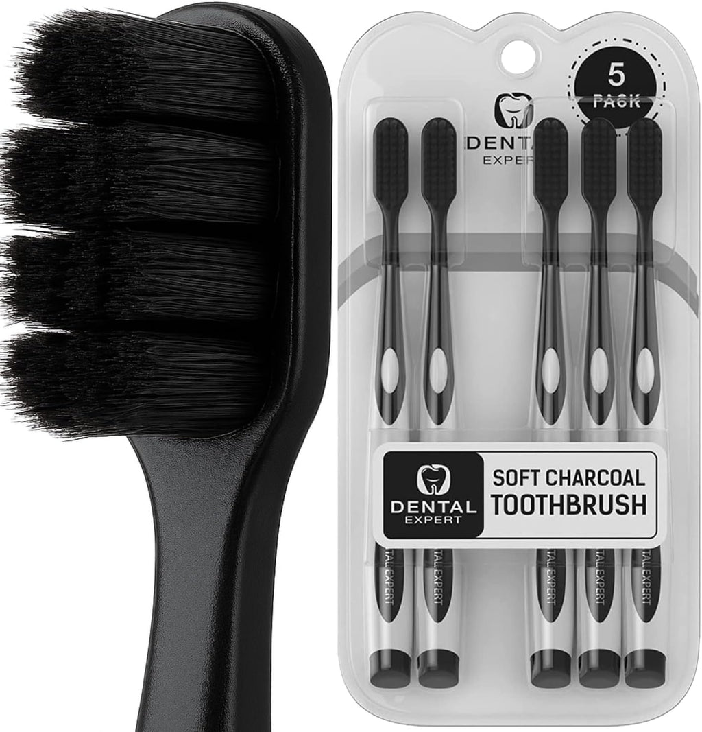 Soft Toothbrushes for Adults - Black Charcoal Toothbrush Ultra Soft for Sensitive Gums - Teeth Whitening Brush for Adults & Children [Extra Family Pack] Super Soft Tip Bristles