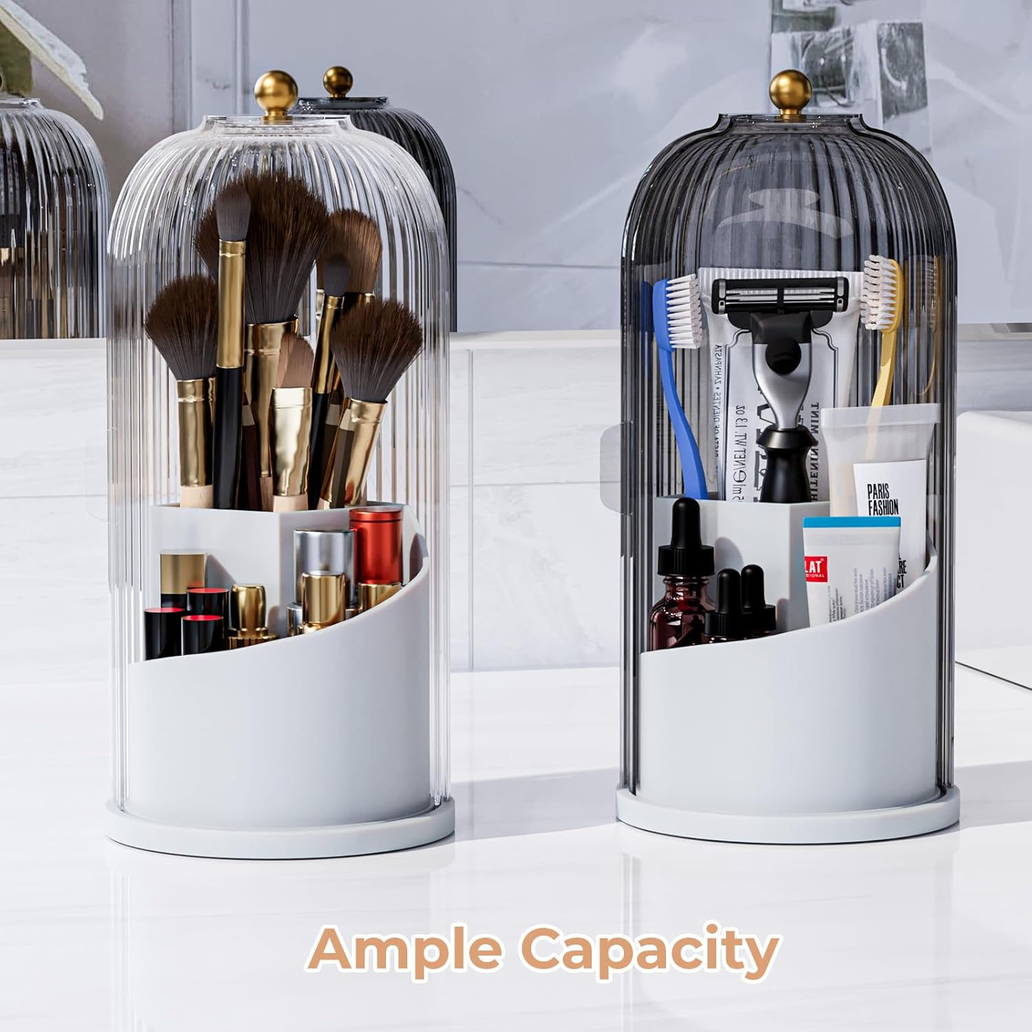 Toothbrush Holders with Sliding Lid for Bathroom Counter Organizer, Tooth Brush Toothpaste Holder for Bathroom Vanity Makeup Brushes Holder-White