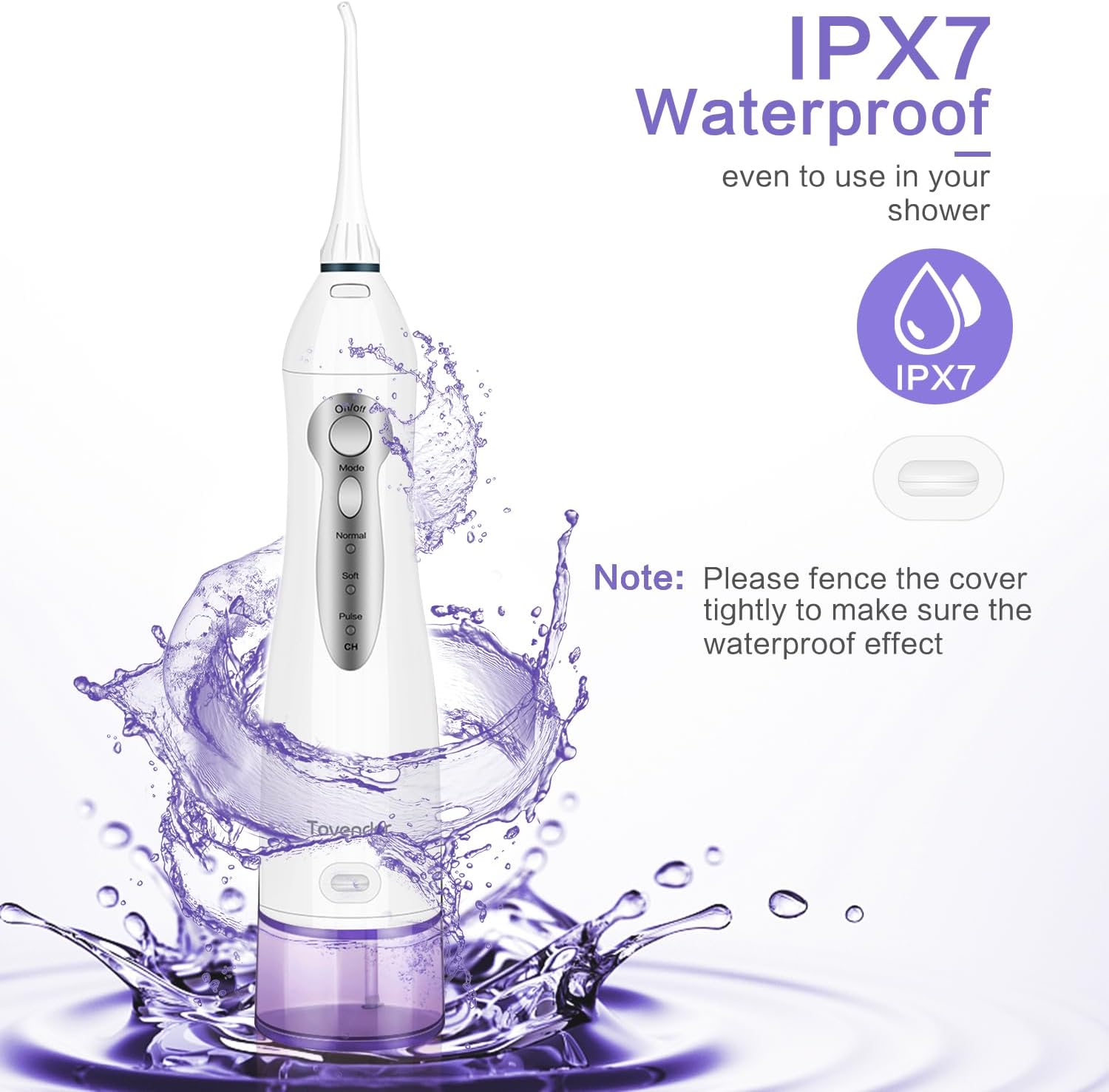 TOVENDOR Electric Water Dental Flosser Teeth Pick, Cordless Flossers Oral Irrigator IPX7 Waterproof 300ML Rechargeable Travel Water Teeth Cleaner with 5 Tips for Home Braces Care Gums Deep Cleaning