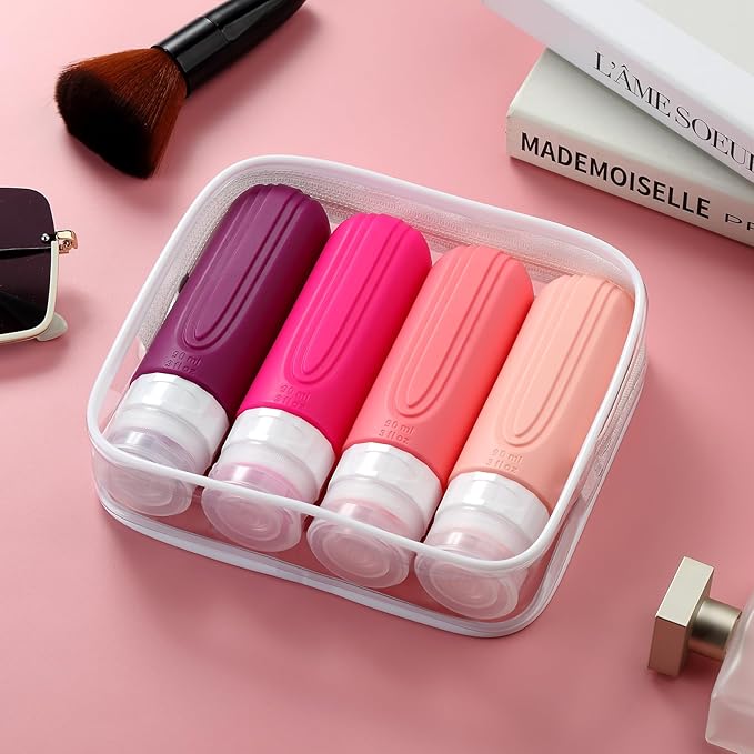 Travel Bottles for Toiletries, Tsa Approved 3oz Travel Size Containers BPA Free Leak Proof Refillable Liquid Silicone Squeezable Travel Accessories for Shampoo Conditioner Lotion (4 Pack)