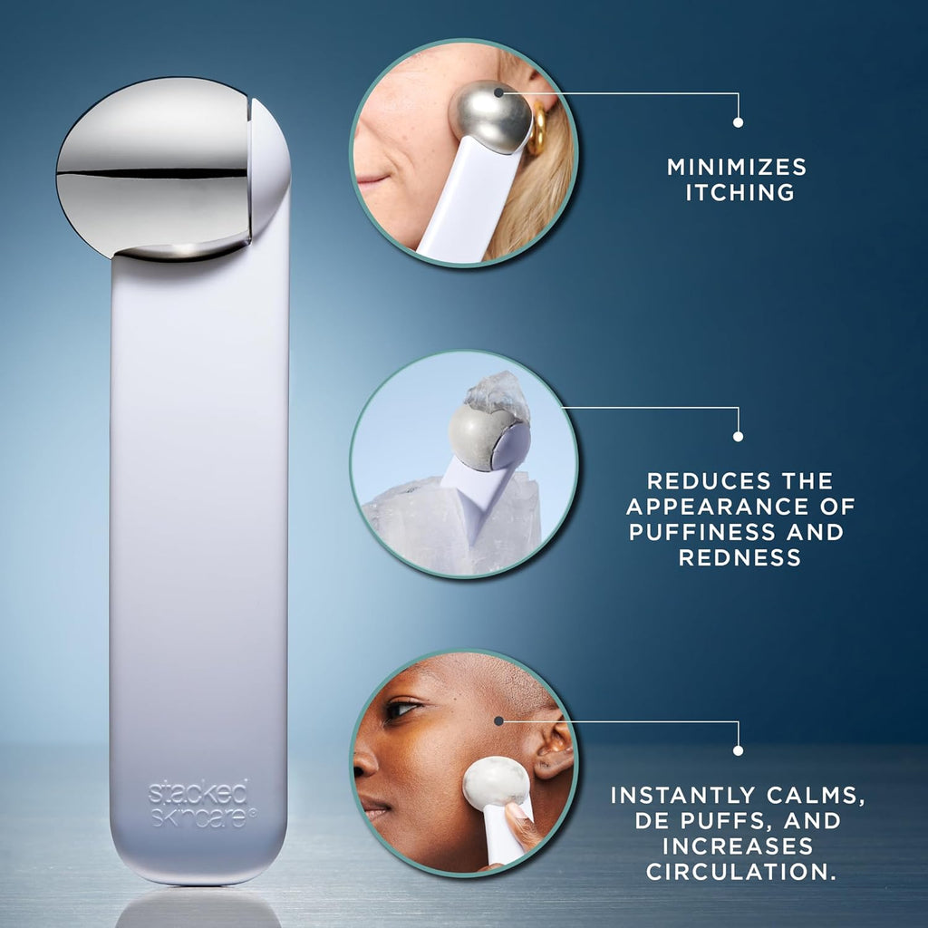 StackedSkincare Ice Roller for Face and Eyes - Stainless Steel Facial Ice Roller for Puffiness, Undereye Bags, Redness, Skin Cooling, and Lymphatic Drainage Massage - Face Roller for Women and Men