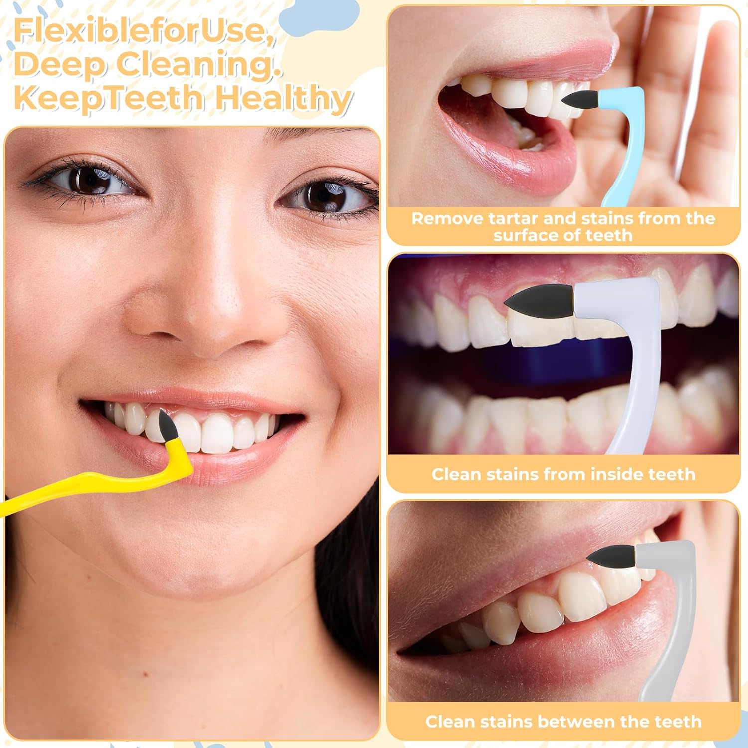 4 Pcs Tooth Stain Eraser Removers Dental Plaque Tartar Eraser Polisher Professional Dental Picks Tooth Stain Remover Tool For Teeth Whitening Polishing Adult Oral Care (4 Color)