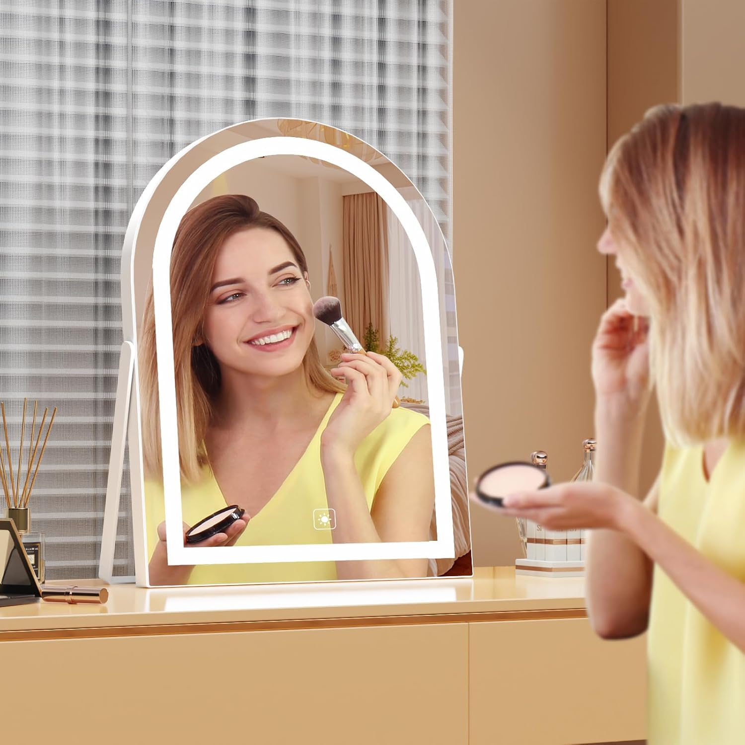 14" Elegant LED Vanity Mirror with 3-Color Adjustable Lights, Lighted Makeup Mirror 360° Rotating Stand & Touch Control - Perfect Makeup Gift for Women